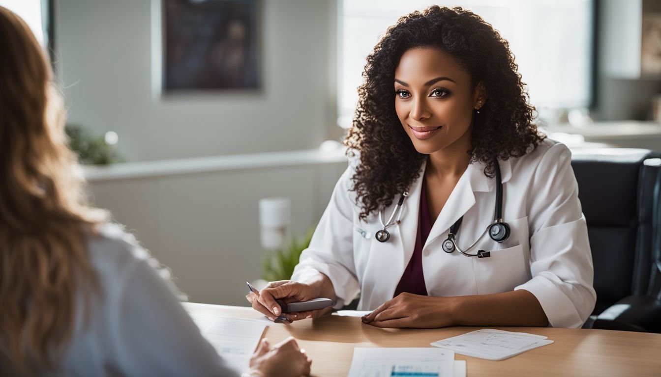 A woman having a discussion about birth control options with her healthcare provider.