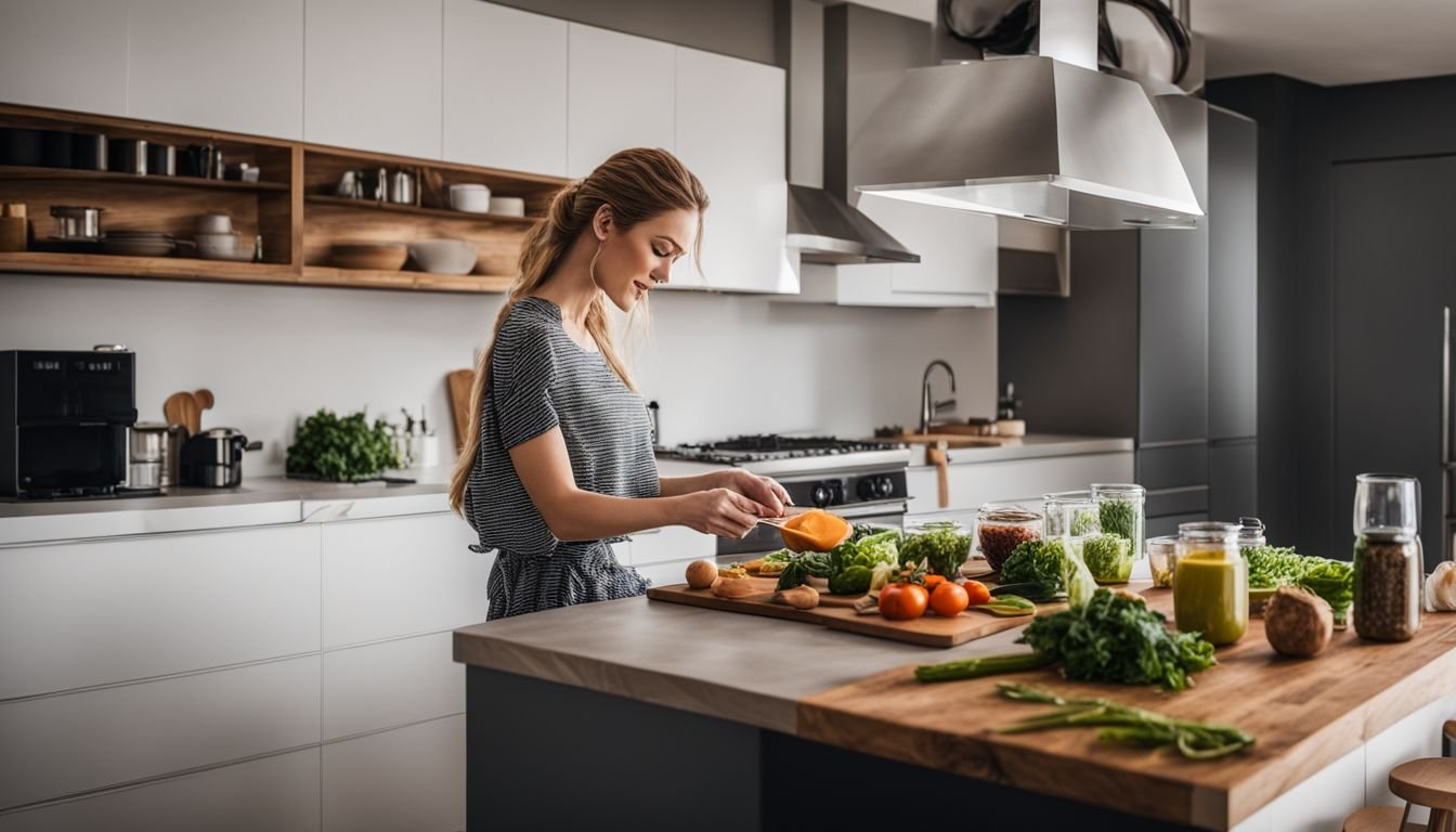 A person prepares a keto-friendly meal in a modern kitchen.